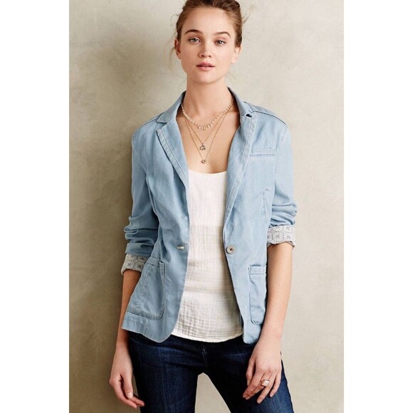 Women’s Pilcro by anthropology jean blazer size XS Blue Jacket - Picture 1 of 4